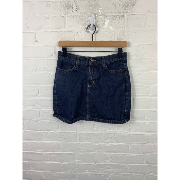 Club Monaco Women's A-Line Denim Mini Skirt Dark Wash Solid Blue Size 4 - Picture 1 of 4